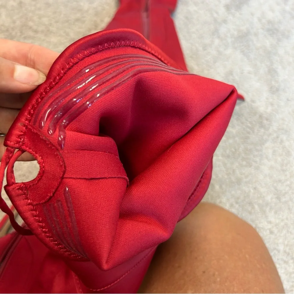Aldo red satin stiletto thigh high over the knee high heel boots Sz 7